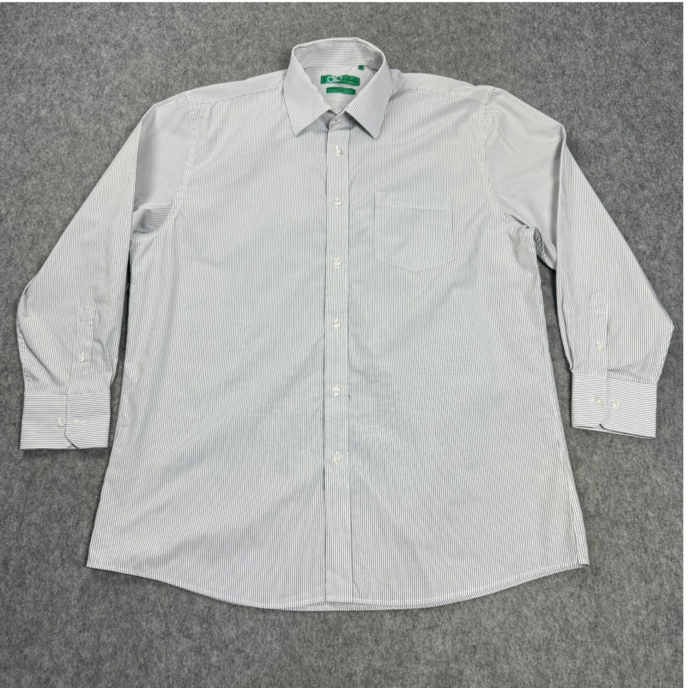 Bianco Brioni Mens XL Dress Shirt Pinstripe Pure Fine Cotton Two Ply Firenze